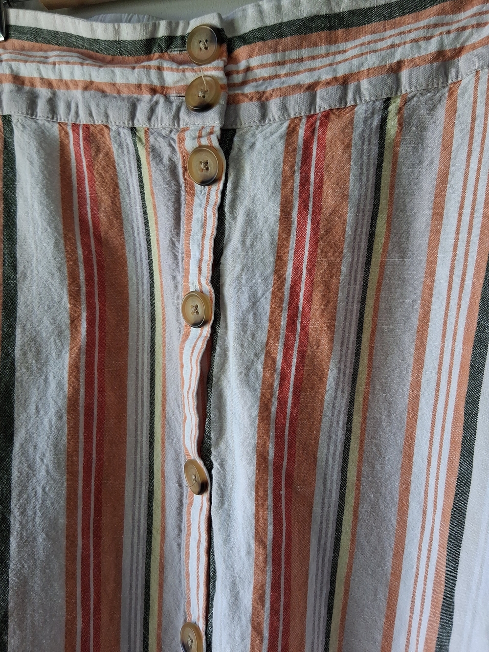 Linen Pastel Striped Button-Front Midi Skirt - Picture 6 of 8
